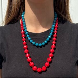 Red and Blue Beaded Necklace Set